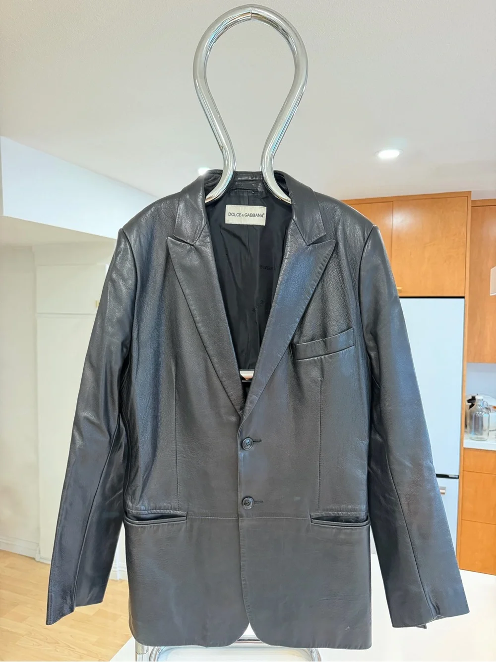 Dolce & Gabbana Black Leather Single-Breasted Jacket / Blazer 44L